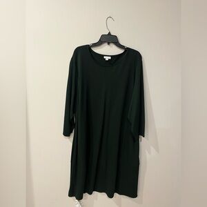 NWOT J. Jill Dark Green Long-Sleeve Ponte Midi Shift Dress Size 3X